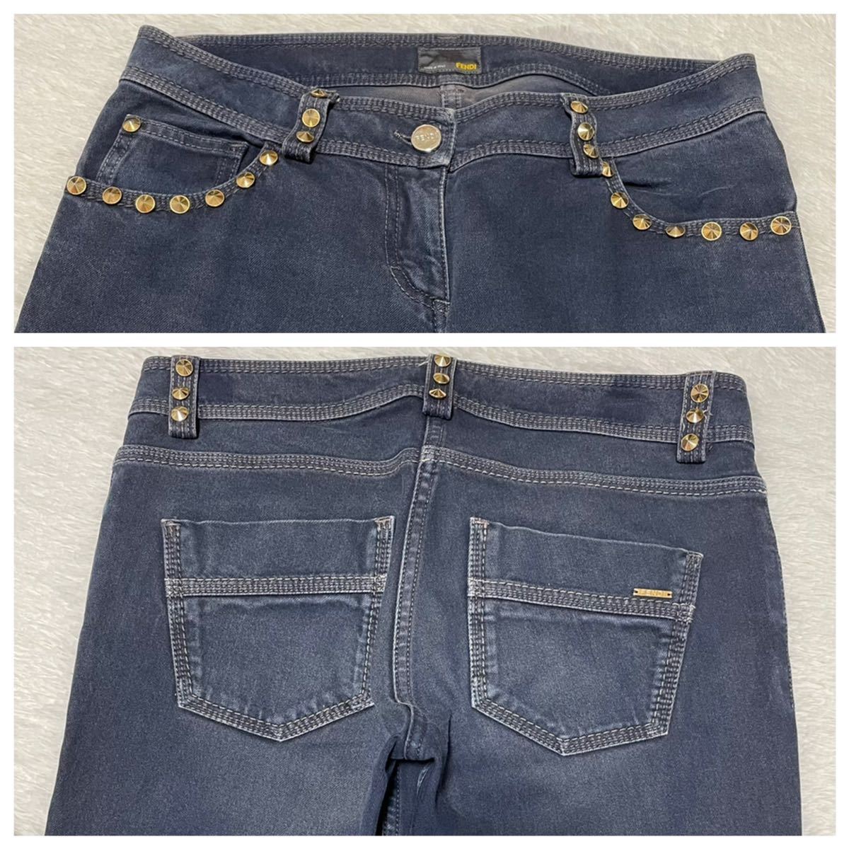 本物 フェンディ スタッズ付 デニム パンツ ジーンズ ジーパン 40
