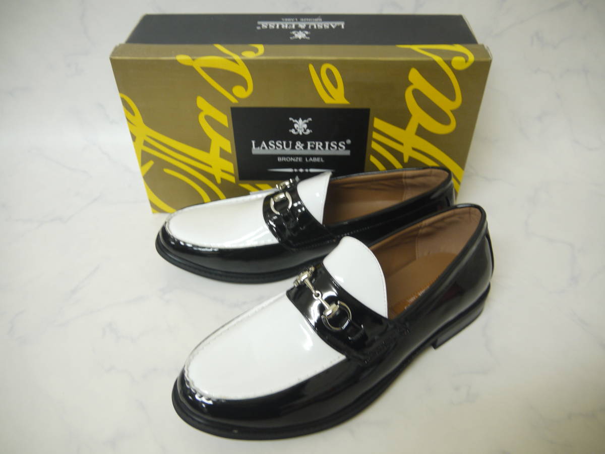 380 新品 紳士靴 LASSU＆FRISS 48（29.0ｃｍ）ビジネスシューズ BK/WH ブラック/ホワイト バイカラー 革靴 大きいサイズ