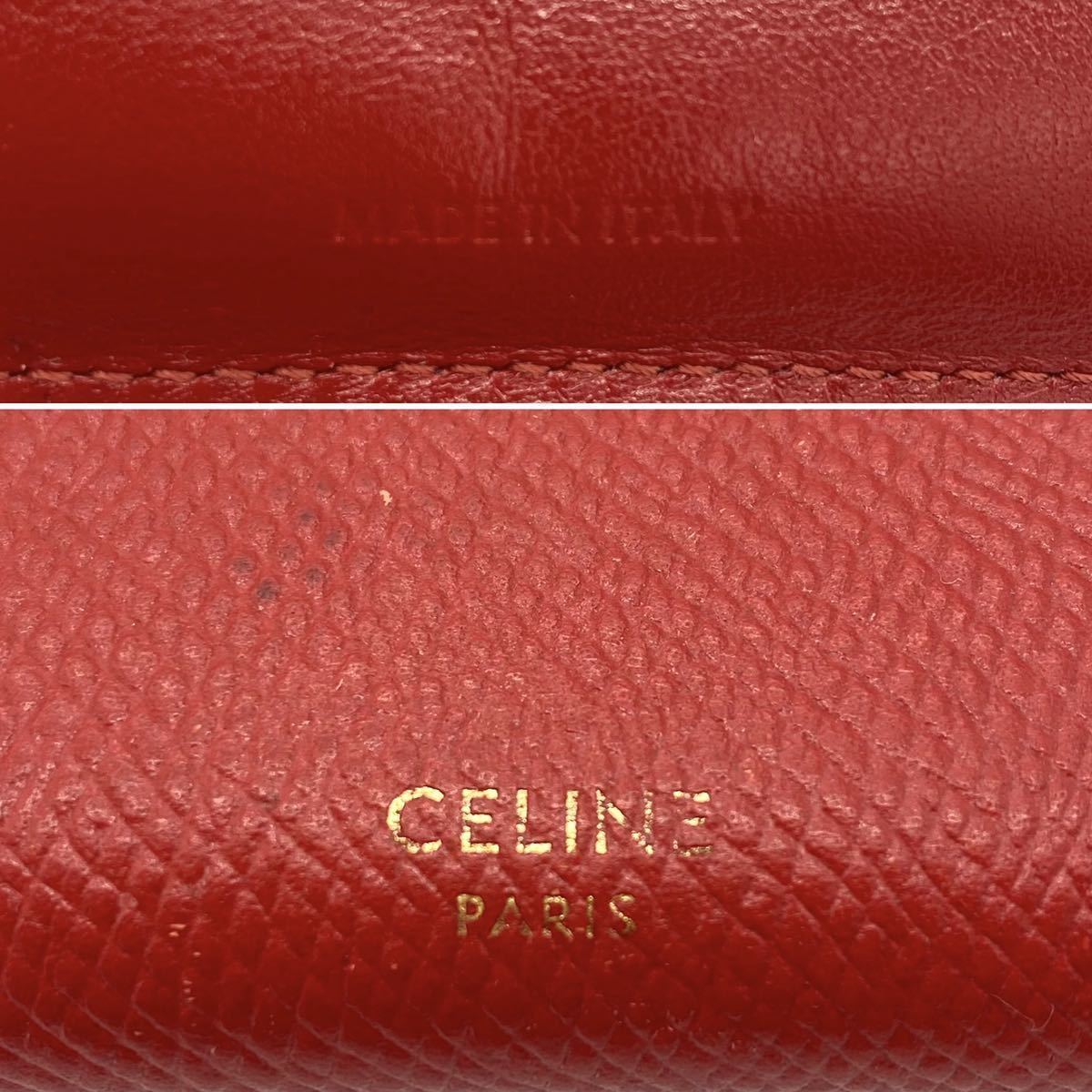 【大特価!!】CELINE セリーヌ ミディアムストラップウォレット レッド 二つ折り財布 夏 海 キャンプ ブランド 鑑定済み■_画像8