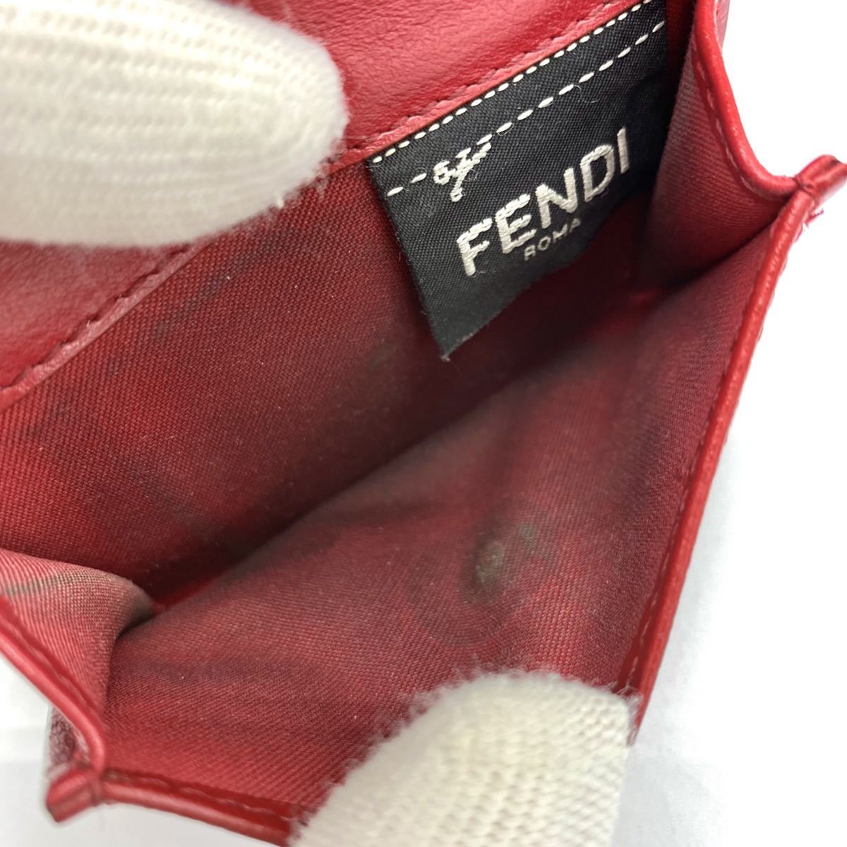 【大特価!!】FENDI エフイズフェンディ マイクロ 三つ折り財布 レッド ゴールド金具 多機能 コンパクト ブランド 鑑定済み■