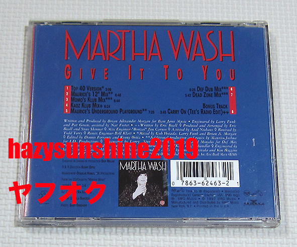 マーサ・ウォッシュ MARTHA WASH 8 TRACK CD SINGLE GIVE IT TO YOU MAURICE JOSHUA TODD TERRY CARRY ON_画像2