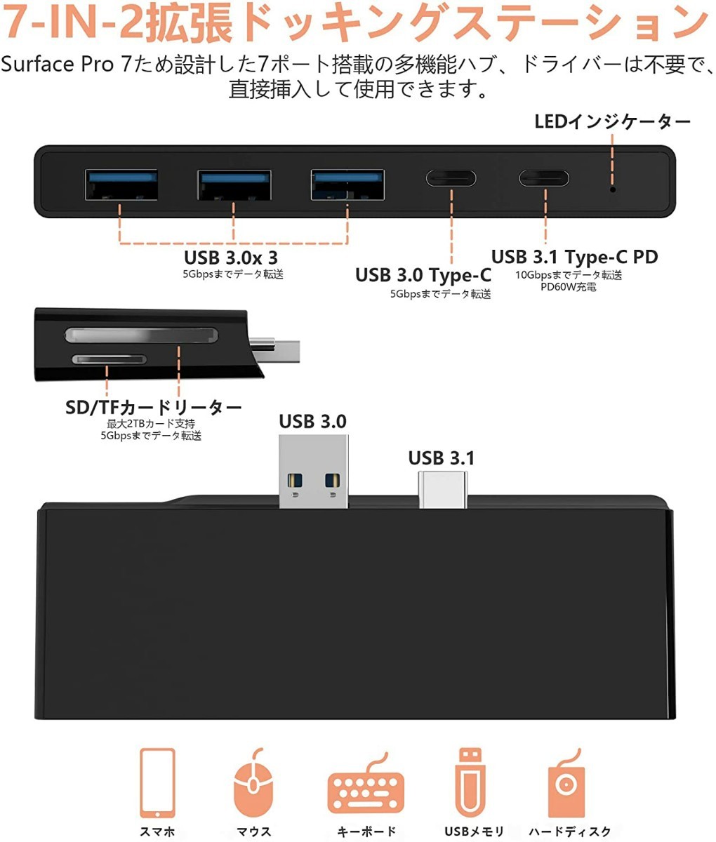 H6#Surface Pro 7 USB 3.0 ハブ