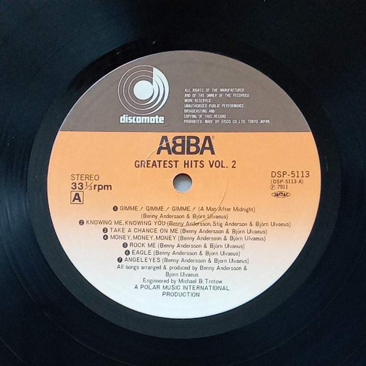 レトロLP　ABBA　アバ　Greatest Hits Vol.2　グレイテスト・ヒッツ　LPレコード　帯・ライナー付　美盤