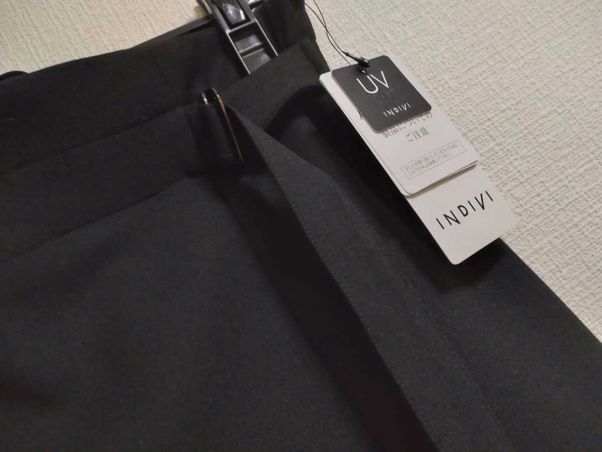 未使用品「INDIVI/インディヴィ」エコ/洗える 黒色ナローラップスカート ウエストゴム・サイズ12/LL_画像3