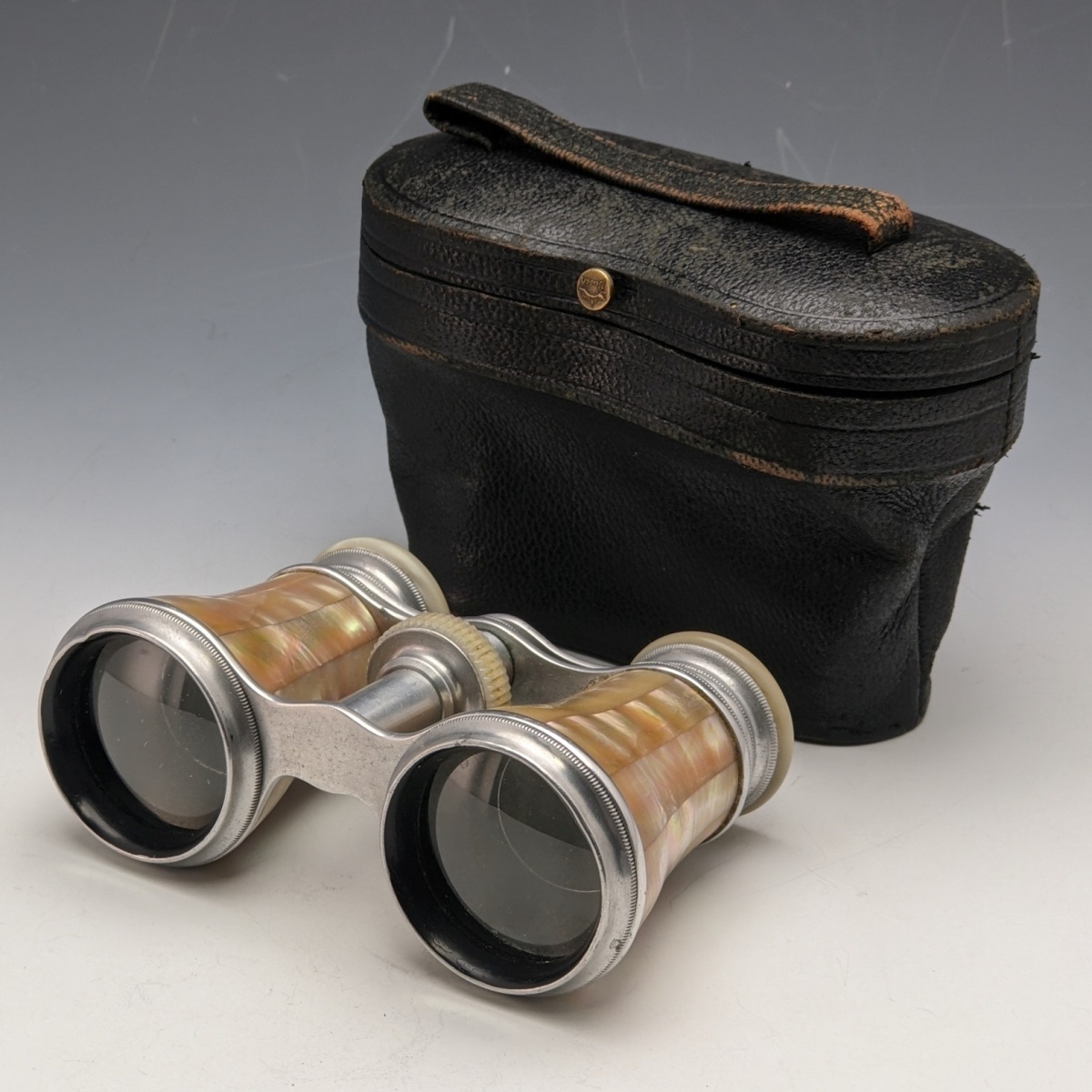  Germany vui vintage mother ob pearl equipment ornament opera glasses binoculars original case 