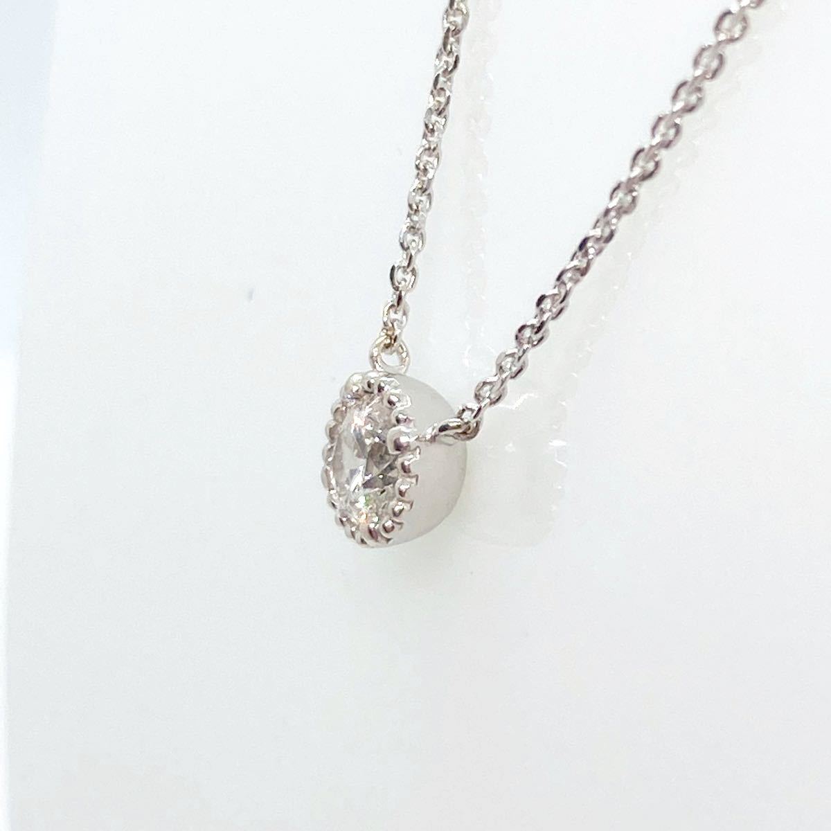 K18WG ミル打ち 1粒 ダイヤモンドネックレス D:0.236ct | www