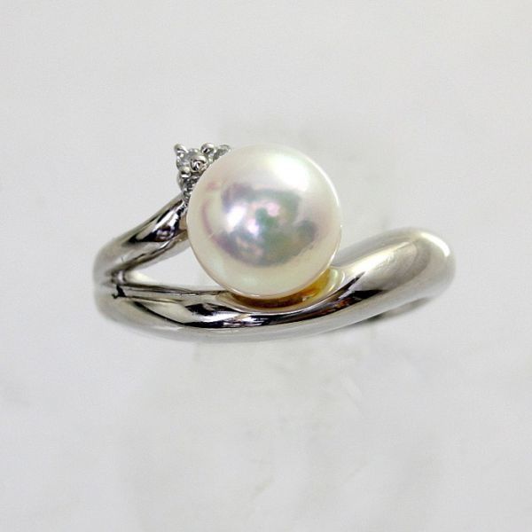 ◎美品◎プラチナ アコヤ真珠 8.1mm ダイヤ 0.06ct リング 10号