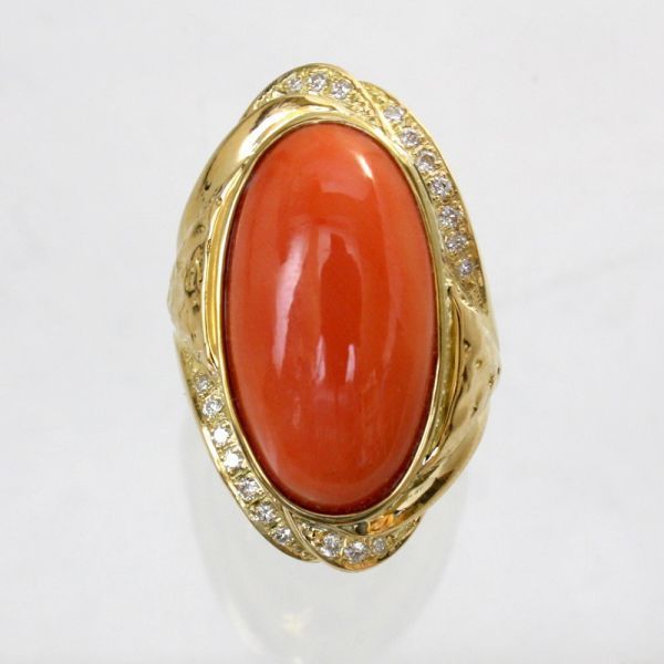 印象のデザイン ◎中古美品◎18金 サンゴ ダイヤ 0.27ct リング 13号 コーラル、サンゴ