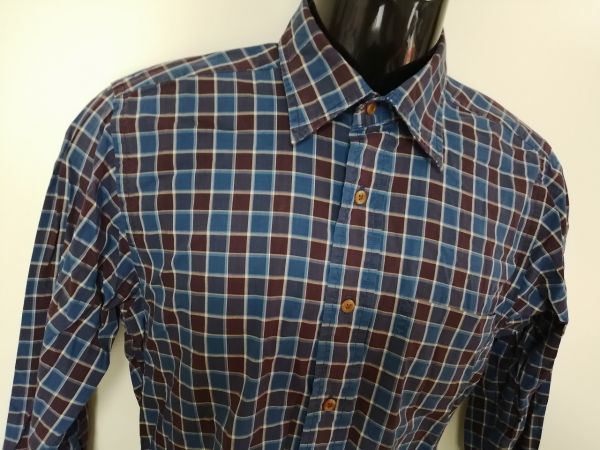 kkyj5247 # Calvin Klein # Calvin Klein shirt tops long sleeve check cotton blue group blue S size about 
