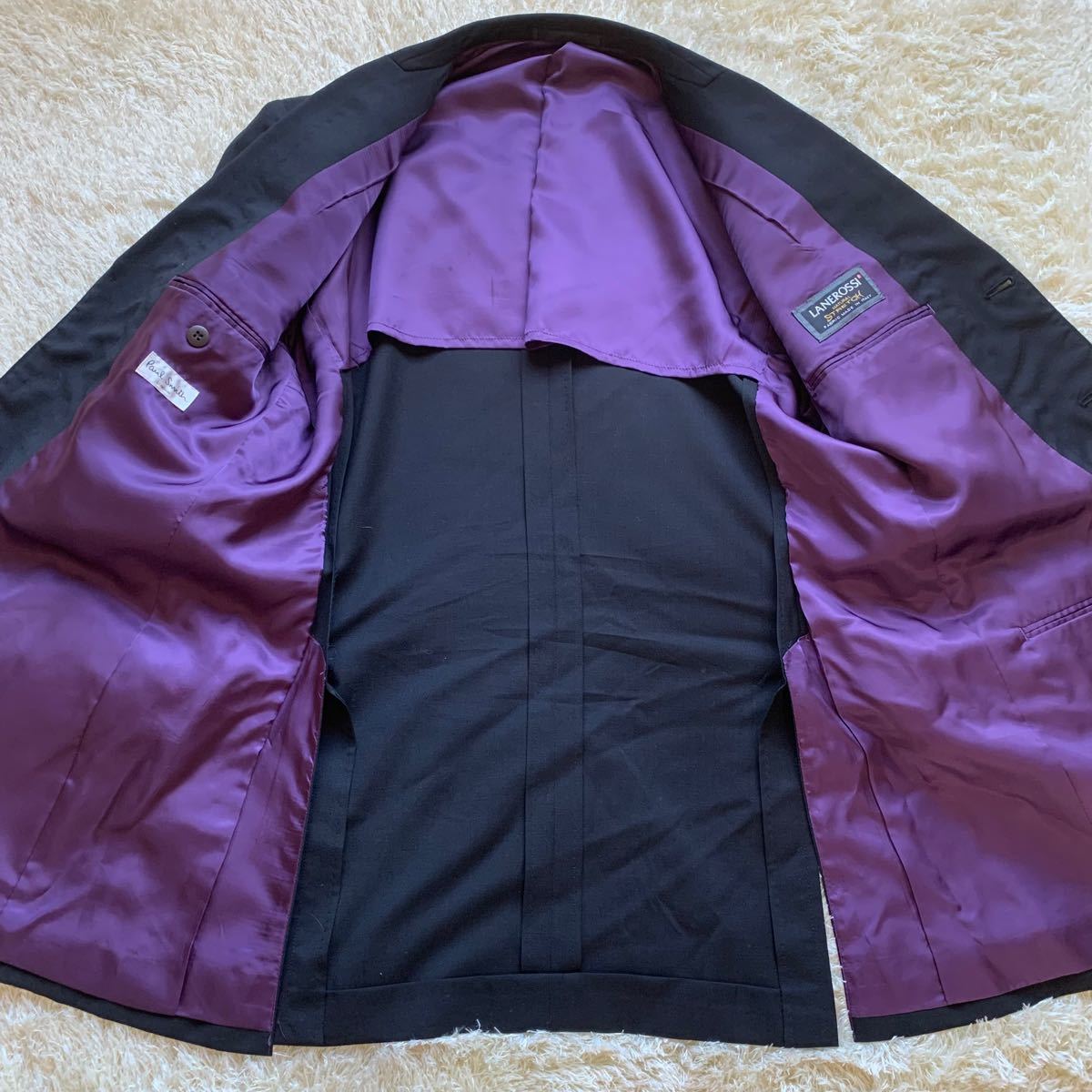 美品 ポールスミス スーツ ド派手 裏地パープル イタリア製生地 美品 ポールスミス スーツ ド派手 裏地パープル イタリア製生地
