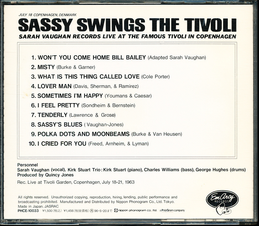 国内盤 サラ・ボーン/Sarah Vaughan - サッシー・スイングス・ザ・チヴォリ　4枚同梱可能　a7B000UVIJXO_画像2