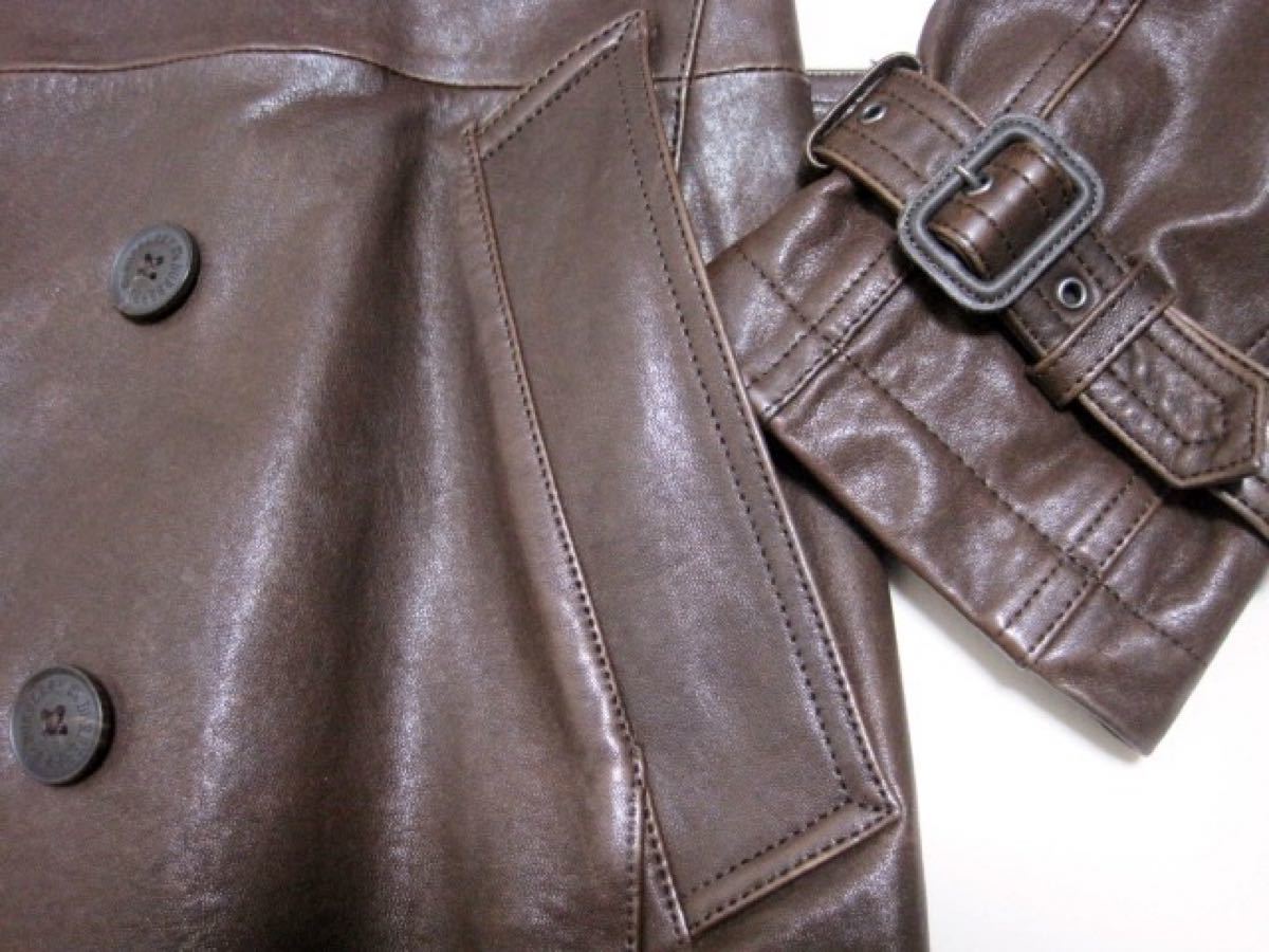 極美品 バーバリー ブラックレーベル 限定 ¥19万 タンニン鞣し 最高級 ラムレザー トレンチ コート M 茶 BURBERRY