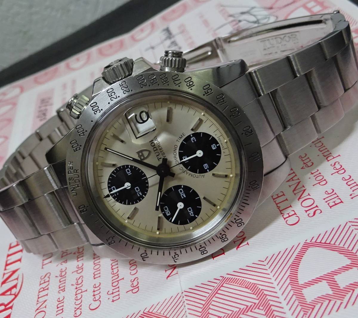  rare kamaboko previous term Panda TUDOR Tudor Chrono Time 79180 silver self-winding watch men's international written guarantee equipped original inside outer box equipped genuine article 