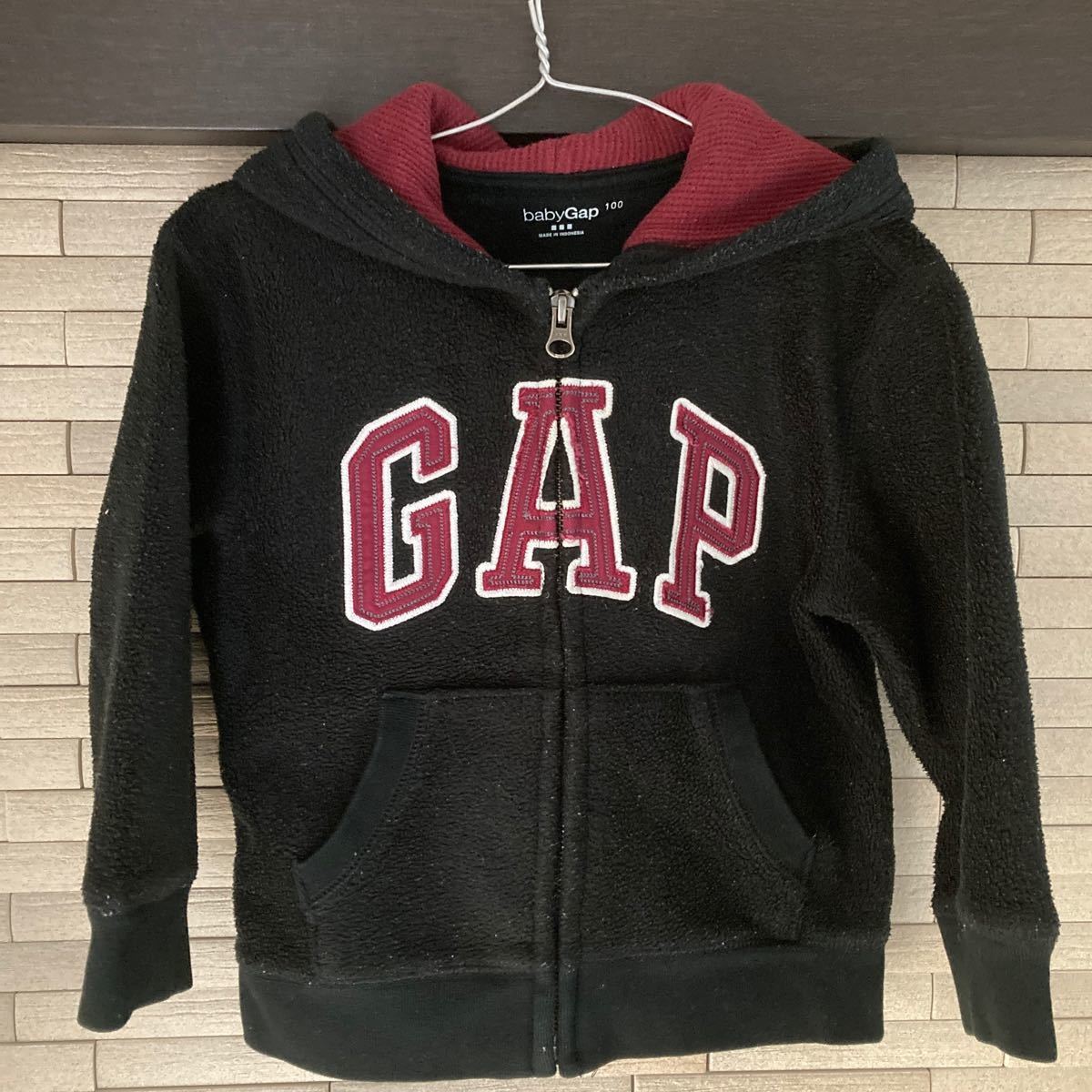 GAP パーカー ギャップ　ブルゾン　ジップアップ　ジャケット　ロゴ　ジャンパー　100 ジッパー　ブラック　ワッフル　裏起毛