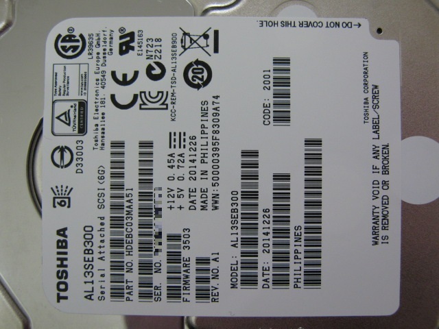 TOSHIBA (AL13SEB300) 300GB 10500rpm 64M ★2.5インチSAS接続HDD★ (3)_画像3