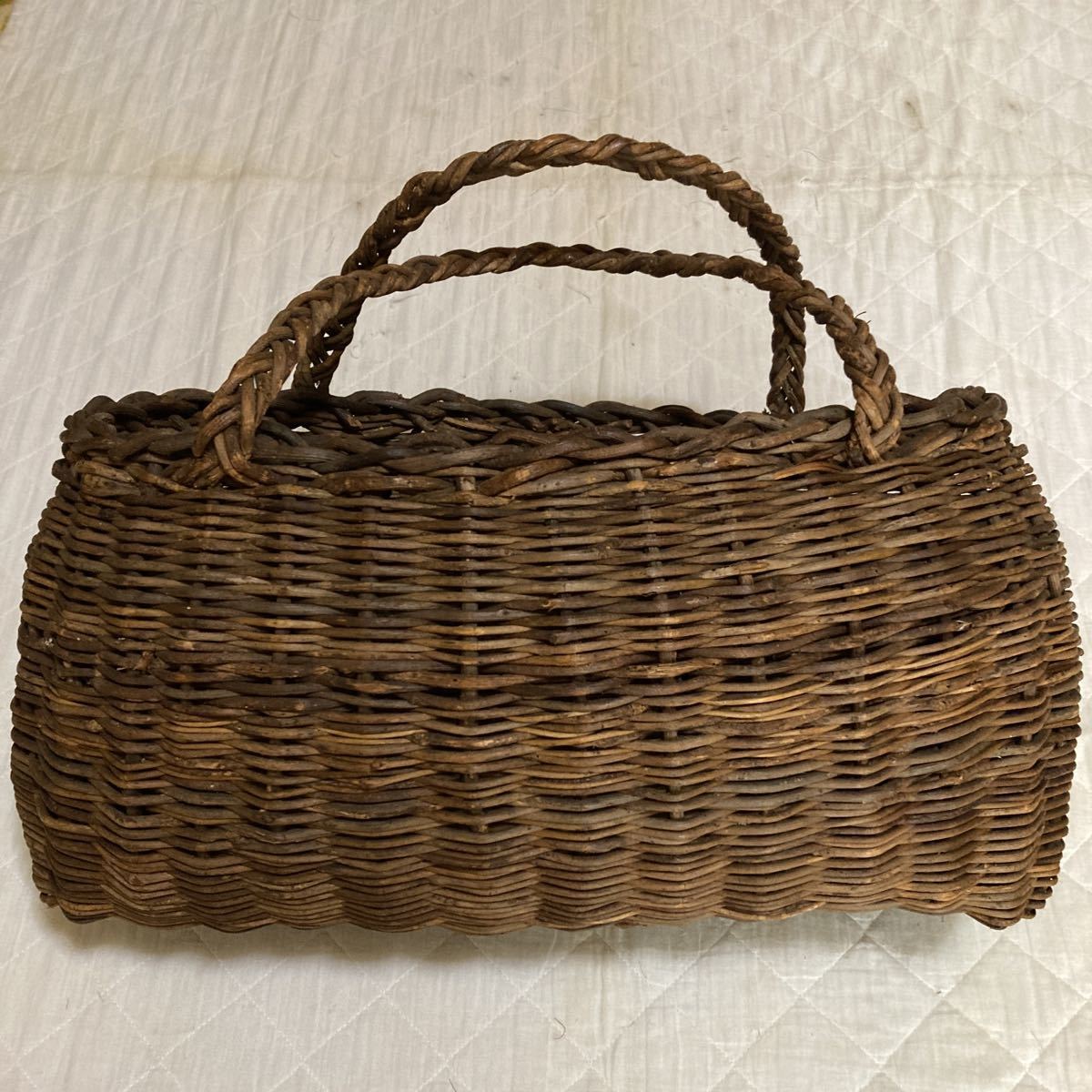 アンティーク.大正.昭和初期.山葡萄.あけび攣る.手編み かご .手提げ