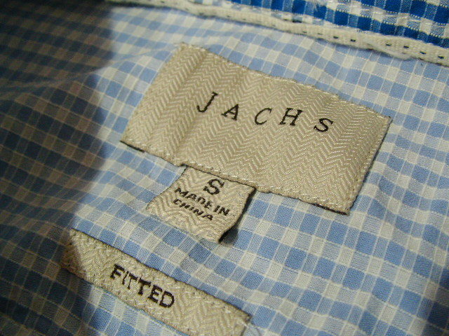 sue1442 JACHS メンズ 長袖 コットンシャツ ブルー×ホワイト ■ チェック柄 ■ 胸ポケット シンプル FITTED Sサイズ_画像8