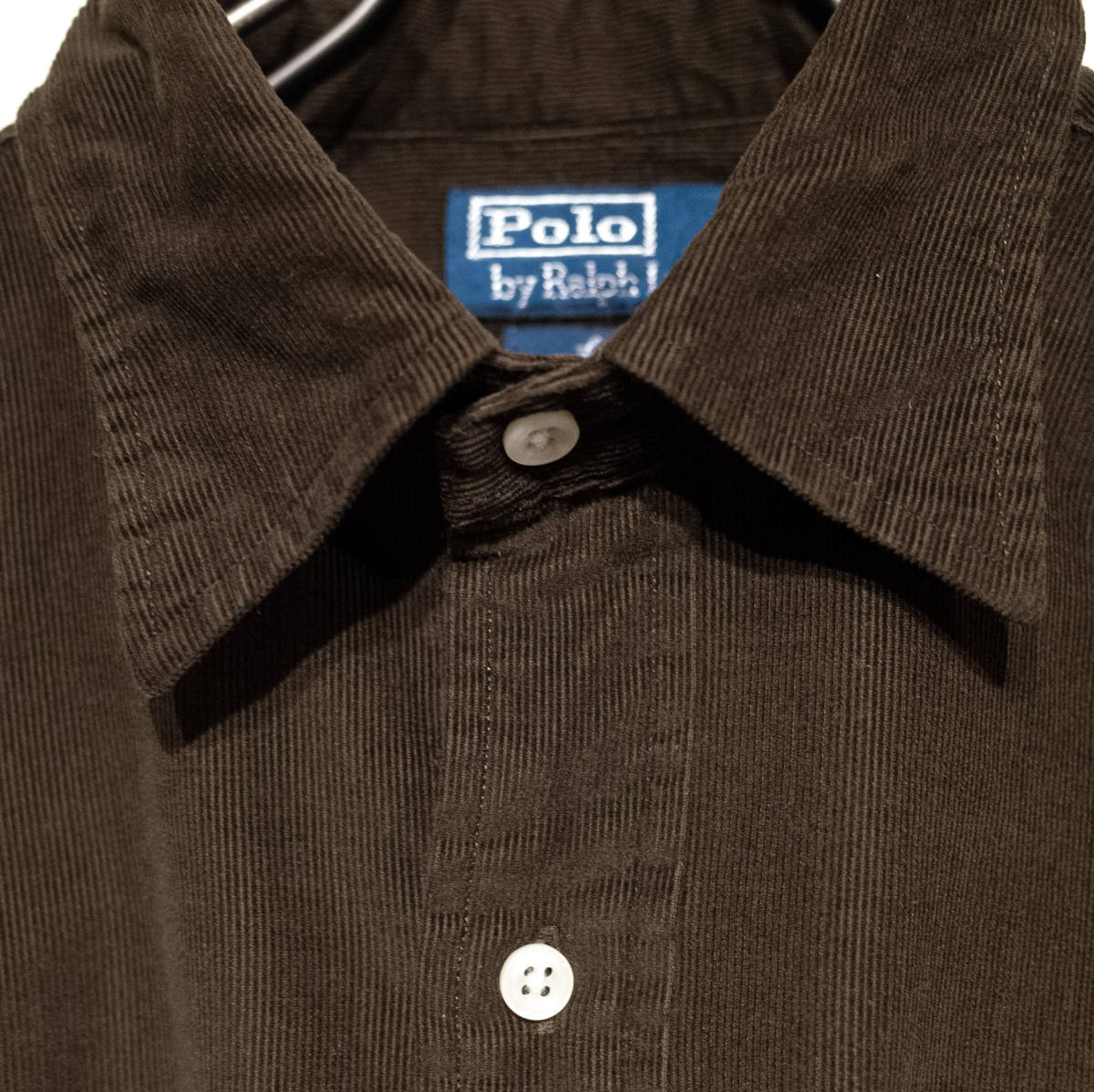 M / 90’s POLO RALPH LAUREN オールド ポロラルフローレン Lowell カスタムフィット コーデュロイシャツ ブラウン 茶 LXVⅡ 刺繍 古着