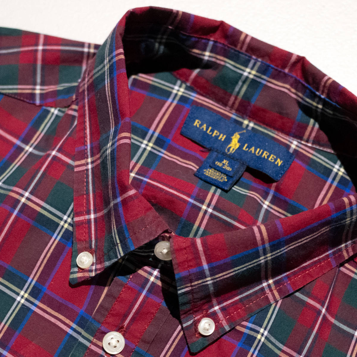 キッズ XL（18－20）メンズM相当 / POLO RALPH LAUREN ポロ ラルフローレン タータンチェック BDシャツ ポニー 刺繍 赤  紺 美品 レディース