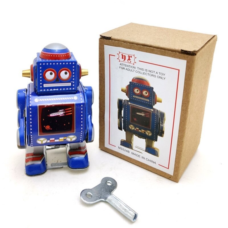  коллекция retro способ игрушка металл . Mini робот красный голубой часы ... фигурка Vintage подарок A 2819