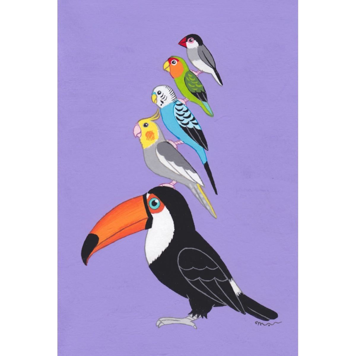 Paypayフリマ 絵本作家のオーダー 絵画 小鳥ブレーメン リアル版 A3 小鳥 鳥 イラスト 絵 絵画 北欧