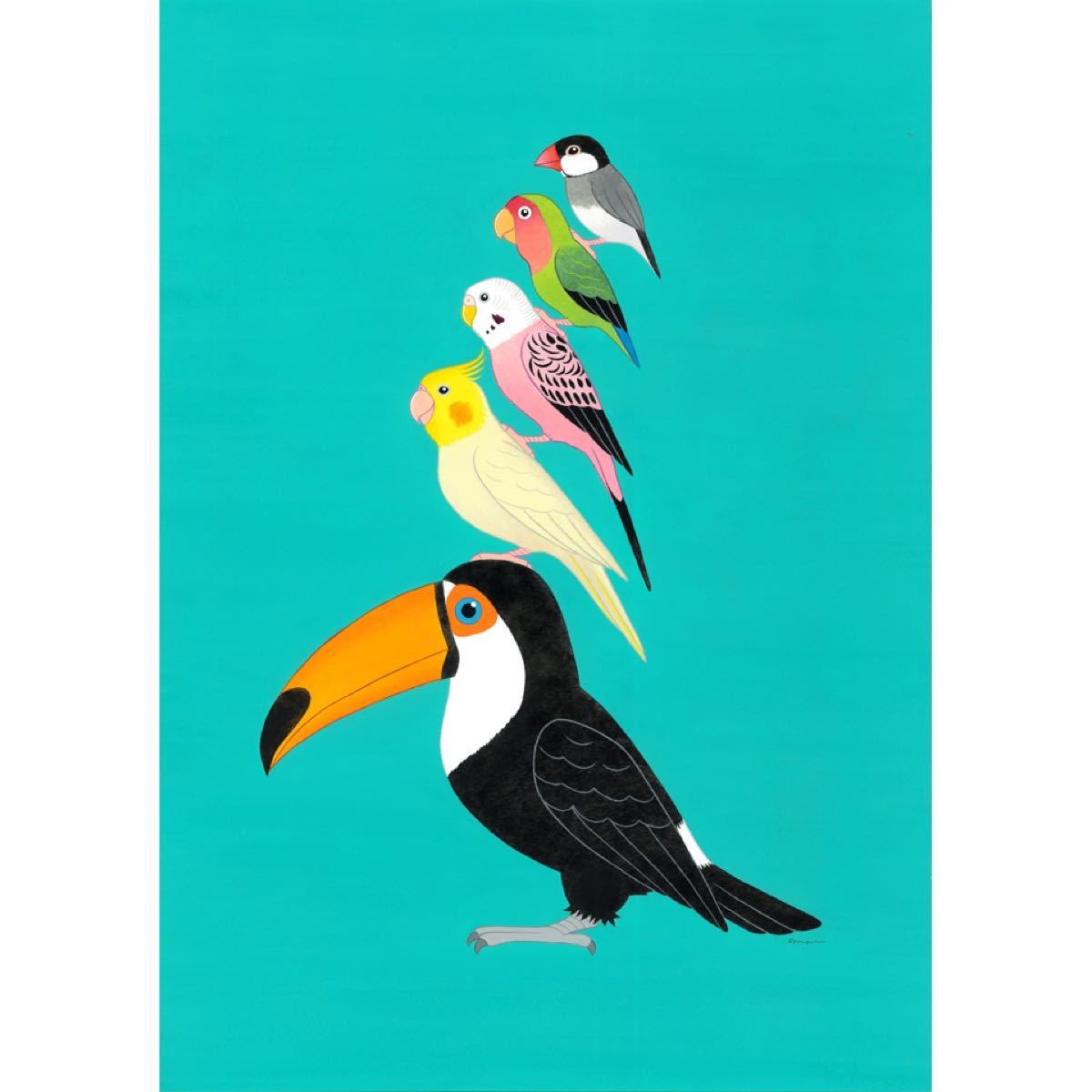 絵本作家のオーダー 絵画「小鳥ブレーメン（リアル版）A3」小鳥/鳥/イラスト/絵/絵画/北欧