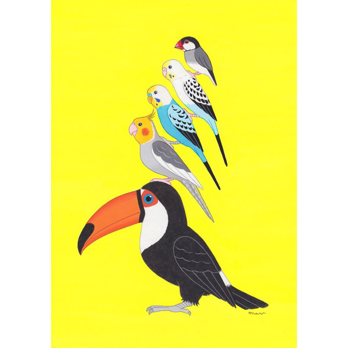 絵本作家のオーダー 絵画「小鳥ブレーメン（リアル版）A3」小鳥/鳥 