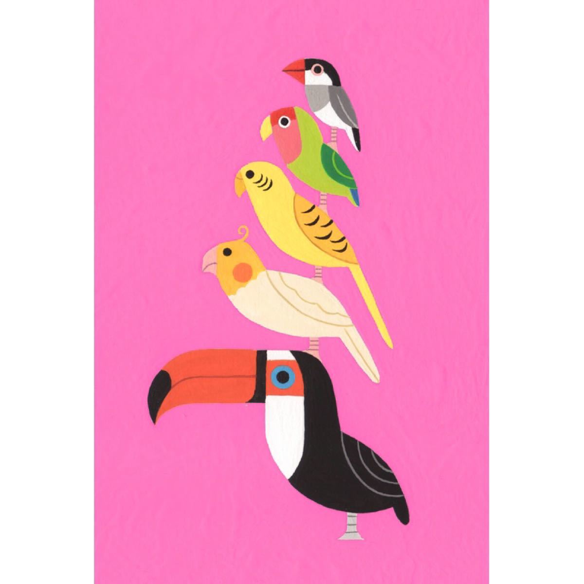 Paypayフリマ 絵本作家のオーダー絵画 ポップな小鳥ブレーメン 小鳥 鳥 イラスト 絵 北欧 アート 絵画