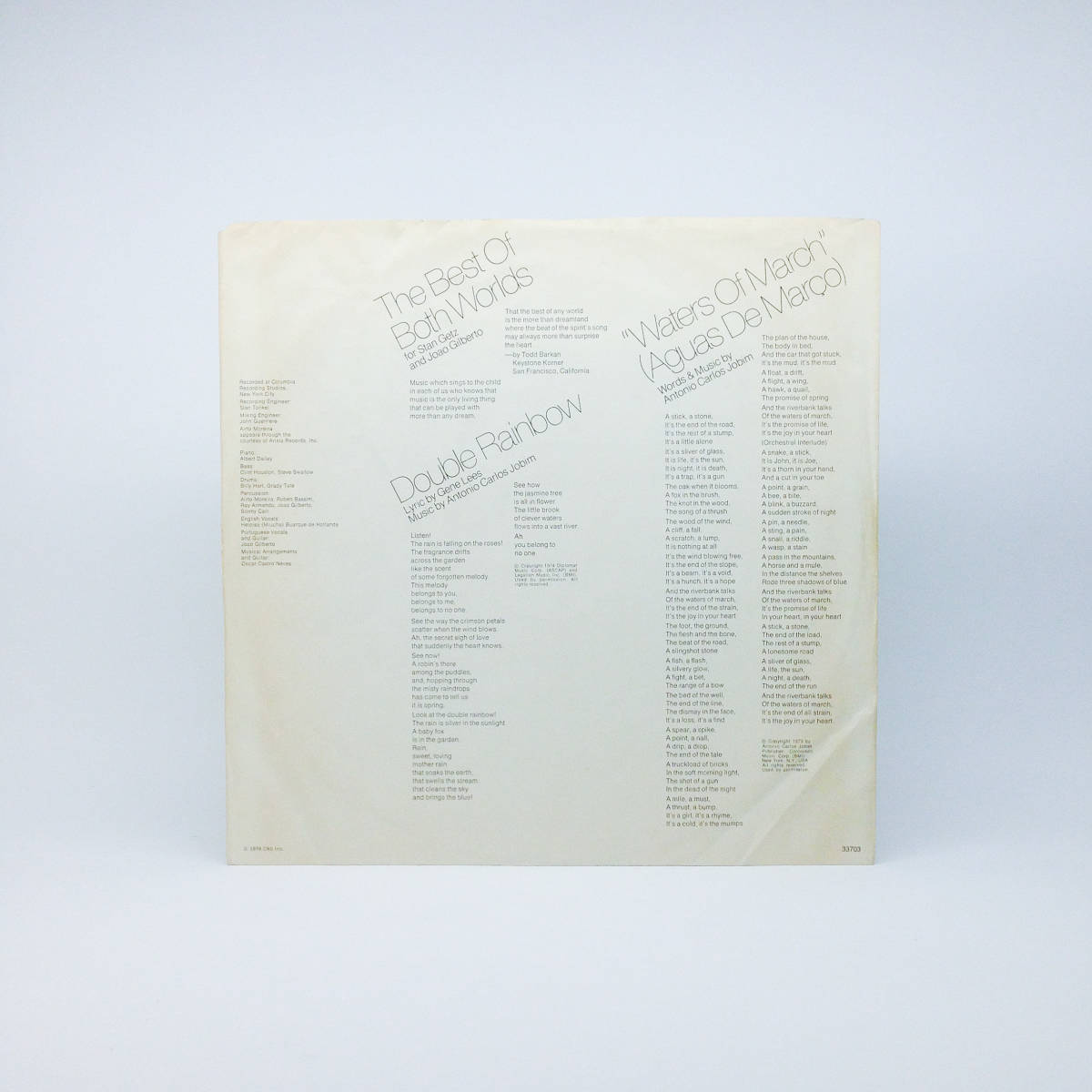 [LP] '76米Orig / Stan Getz Featuring Joao Gilberto / The Best Of Two Worlds / Columbia / PC 33703 / Bossa Nova / Latin Jazz_画像3