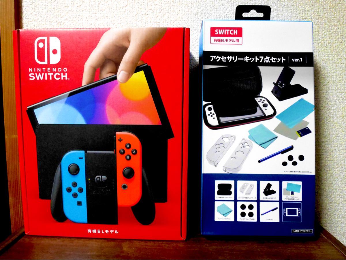 【新型】Nintendo Switch 有機ELモデル　　ネオンカラー  アクセサリーキット7点セット付き