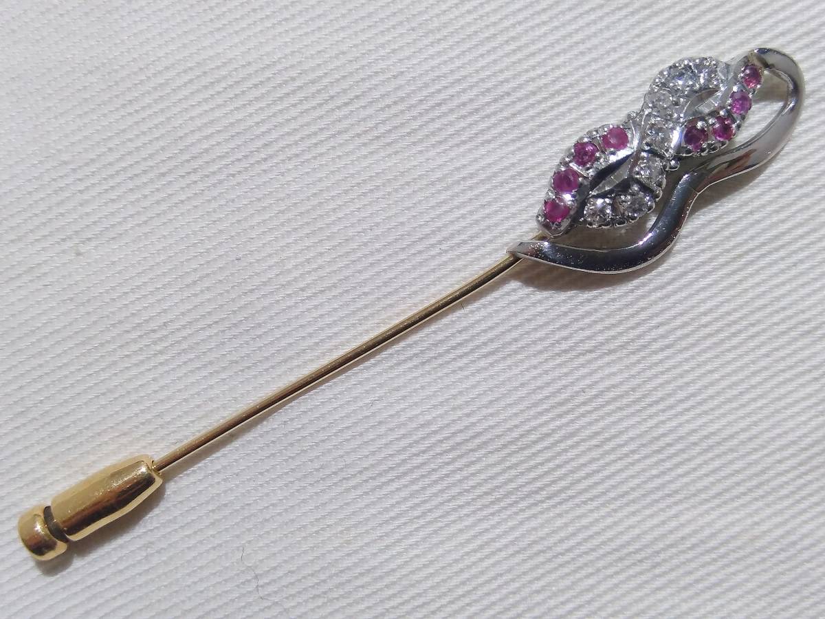 大きな取引 Pt900/K18 750 3.7g 6.3cm ダイヤ付 Pm刻印 タイピン