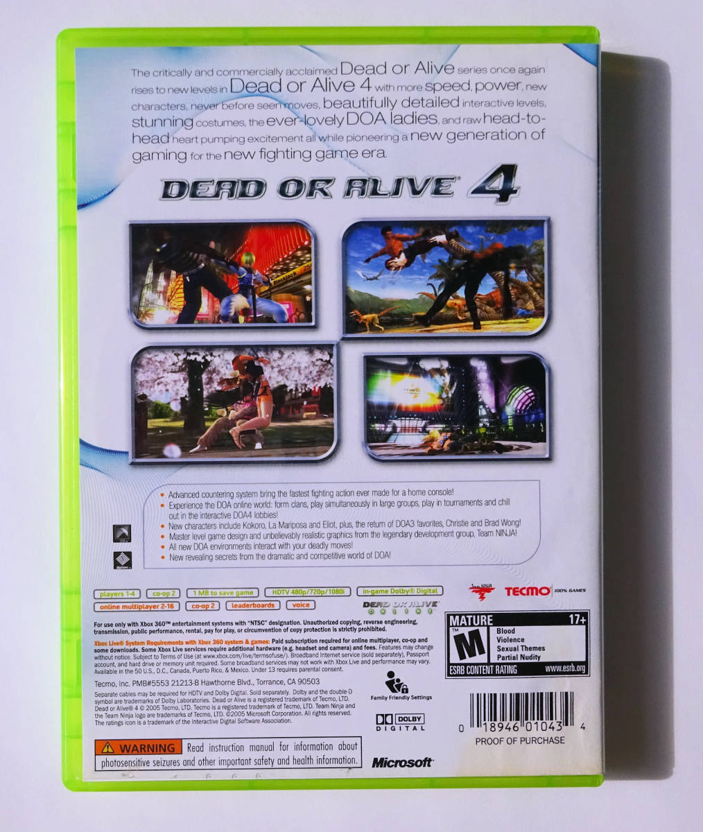 デッド オア アライブ4 DOA 4 DEAD OR ALIVE 4 北米版 ★ XBOX360 / XBOX ONE / SERIES X