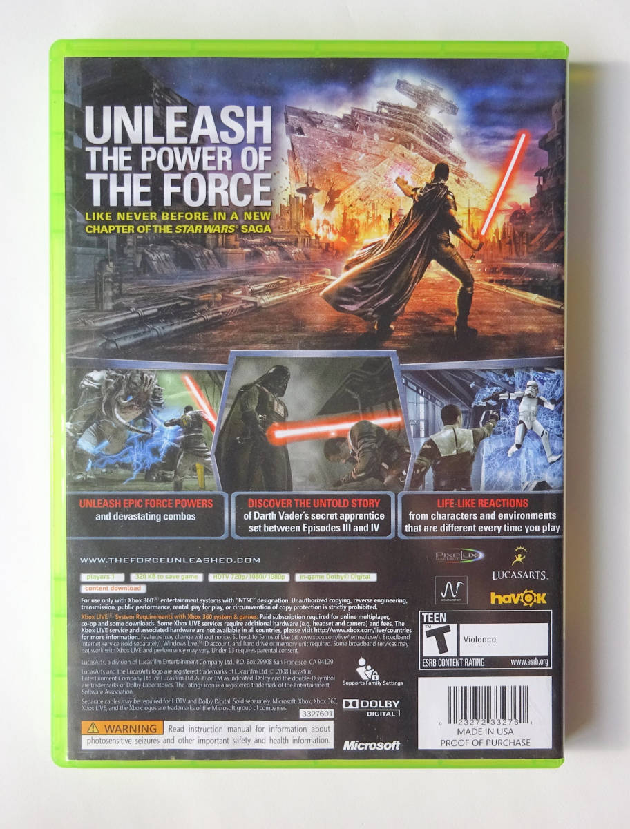 スター・ウォーズ フォース アンリーシュド STAR WARS FORCE UNLEASHED 北米版 ★ XBOX360 / XBOX ONE / SERIES X