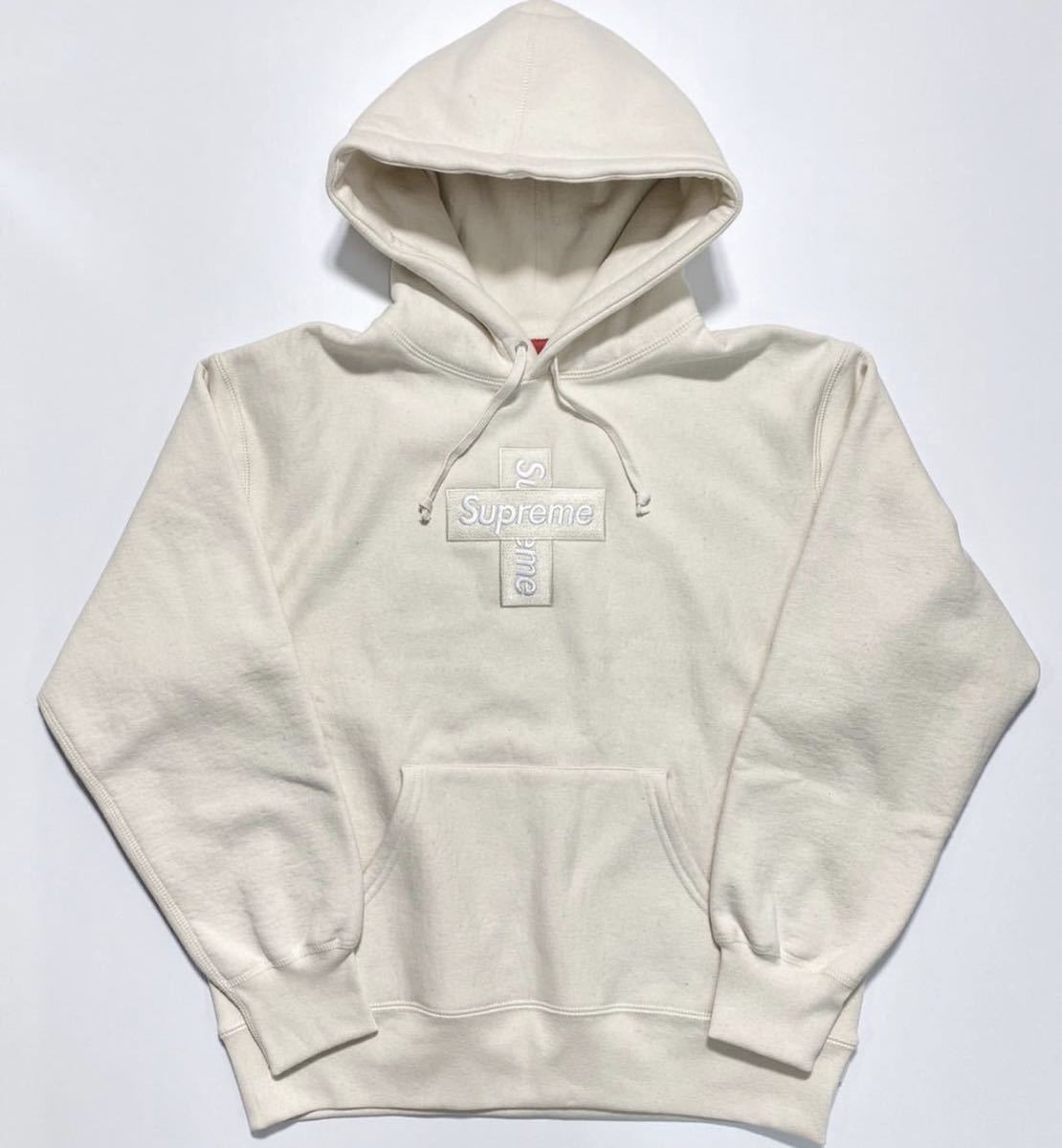 S】新品 Supreme Cross Box Logo Hooded Sweatshirt Natural
