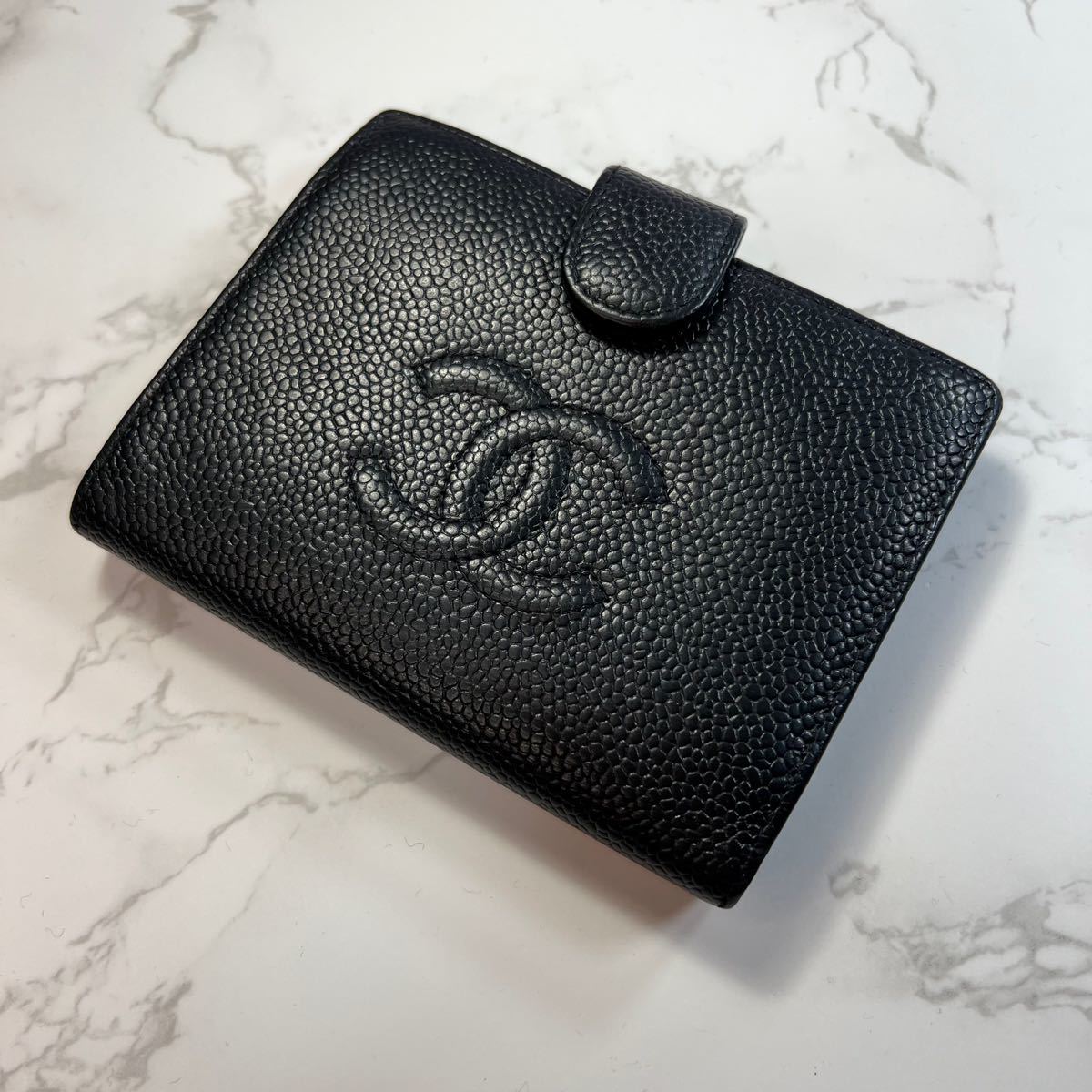 シャネル CHANEL キャビアスキン ココマーク がま口 折財布 二つ折り財布 2つ折り コインケース ミニ財布