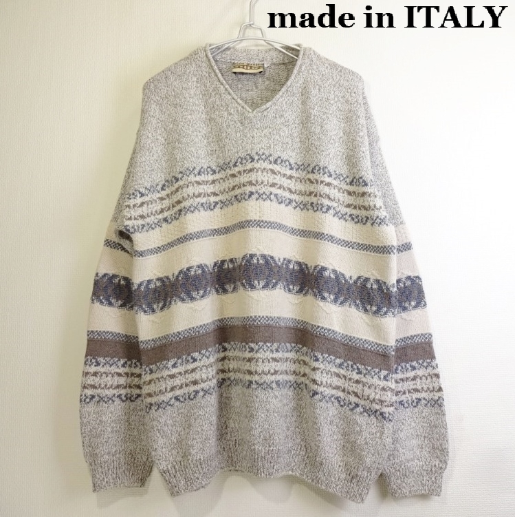 即決 送料無 美品 【イタリア製】 総柄 ニットセーター 【L~XL