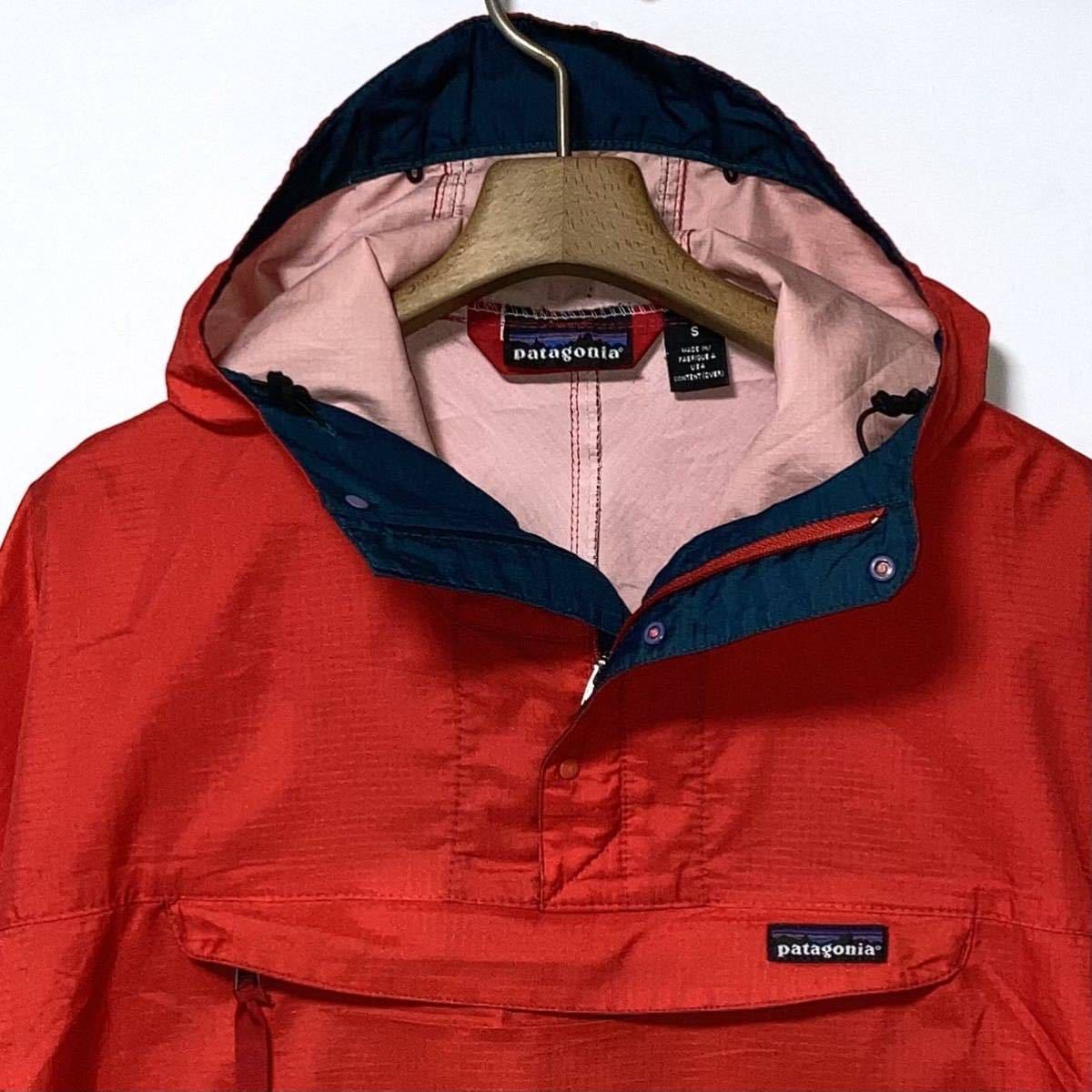 希少！90'sUSA製！patagonia パタゴニア　雪なしタグ アノラックパーカー レッド×ダークグリーン　送料無料