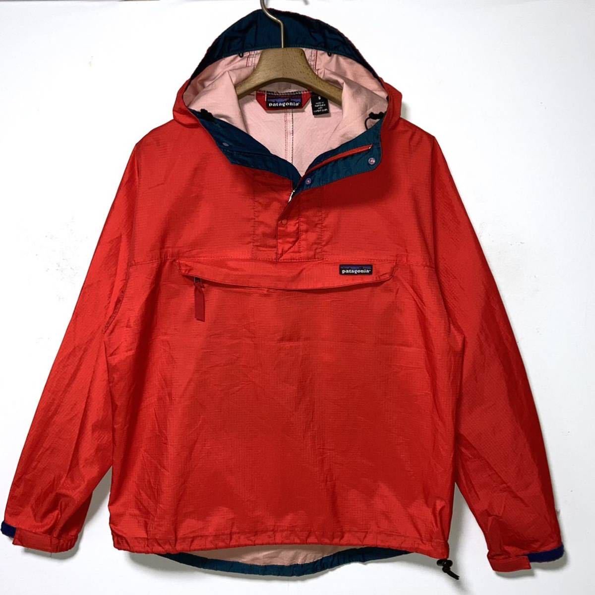 希少！90'sUSA製！patagonia パタゴニア　雪なしタグ アノラックパーカー レッド×ダークグリーン　送料無料