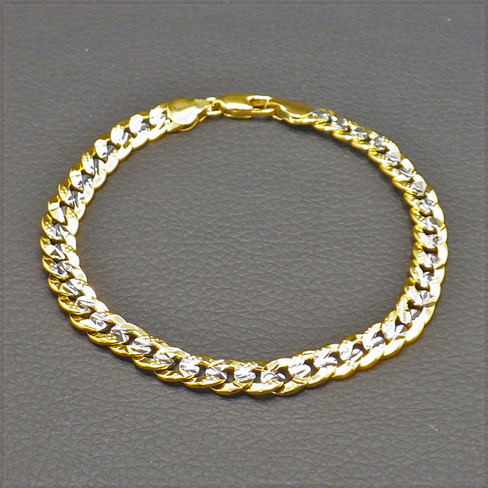 [BRACELET] Yellow & White Gold Filled センター ホワイトゴールド スターカット 喜平チェーン ブレスレット 6x200mm (10g) 【送料無料】_画像1