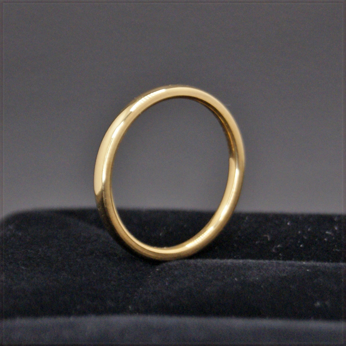 [RING] Yellow Gold Plated Stainless Smooth Simple スムース シンプル イエローゴールド 2mm 甲丸スリム リング 19号 (1.7g)【送料無料】_画像2