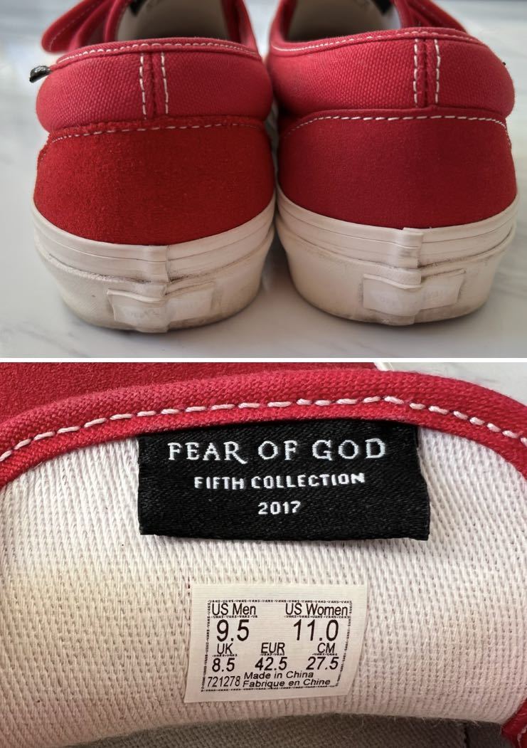 超 美品 希少 Fear of God デザイナー jerry lorenzo 着用 スウェード スリッポン US9.5 27.5cm レッド VANS Slip On 47 DX Collection 2