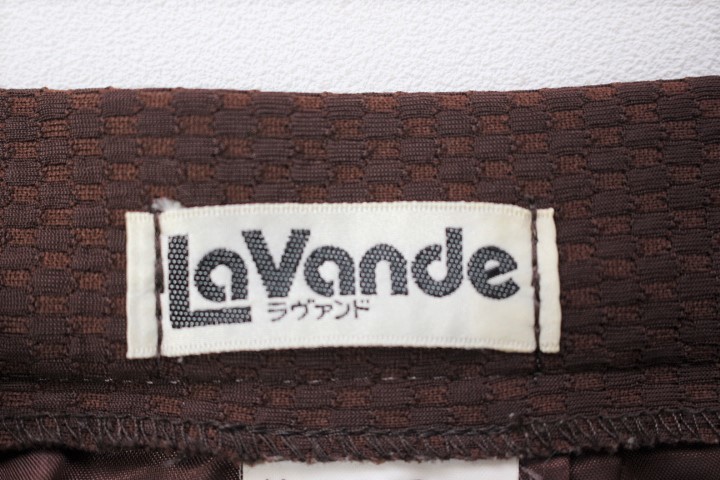 美品*Lavande*ラヴァンド*茶*ワッフル風生地*ボコボコ素材*お花刺しゅう*ボックスプリーツ*フレア*ひざ下*スカート*M_画像5