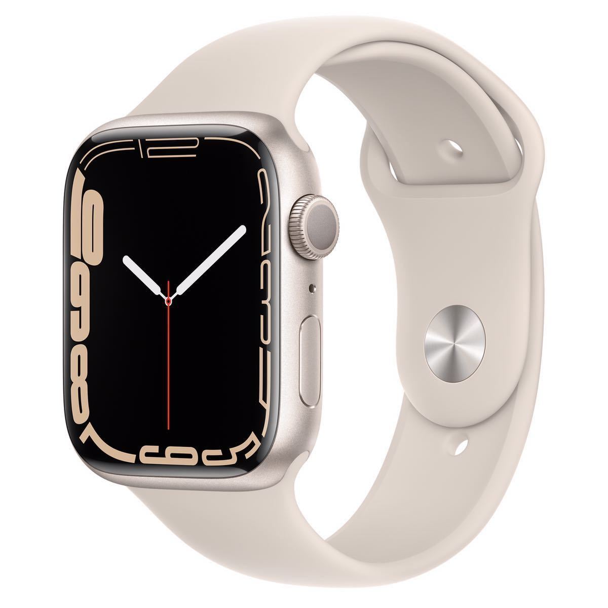 【サイズ交換ＯＫ】 Watch Apple Series 手元にあり AppleWatch レギュラー スターライトアルミニウムケースとスターライトスポーツバンド 45mm GPSモデル 7 スマートウォッチ本体