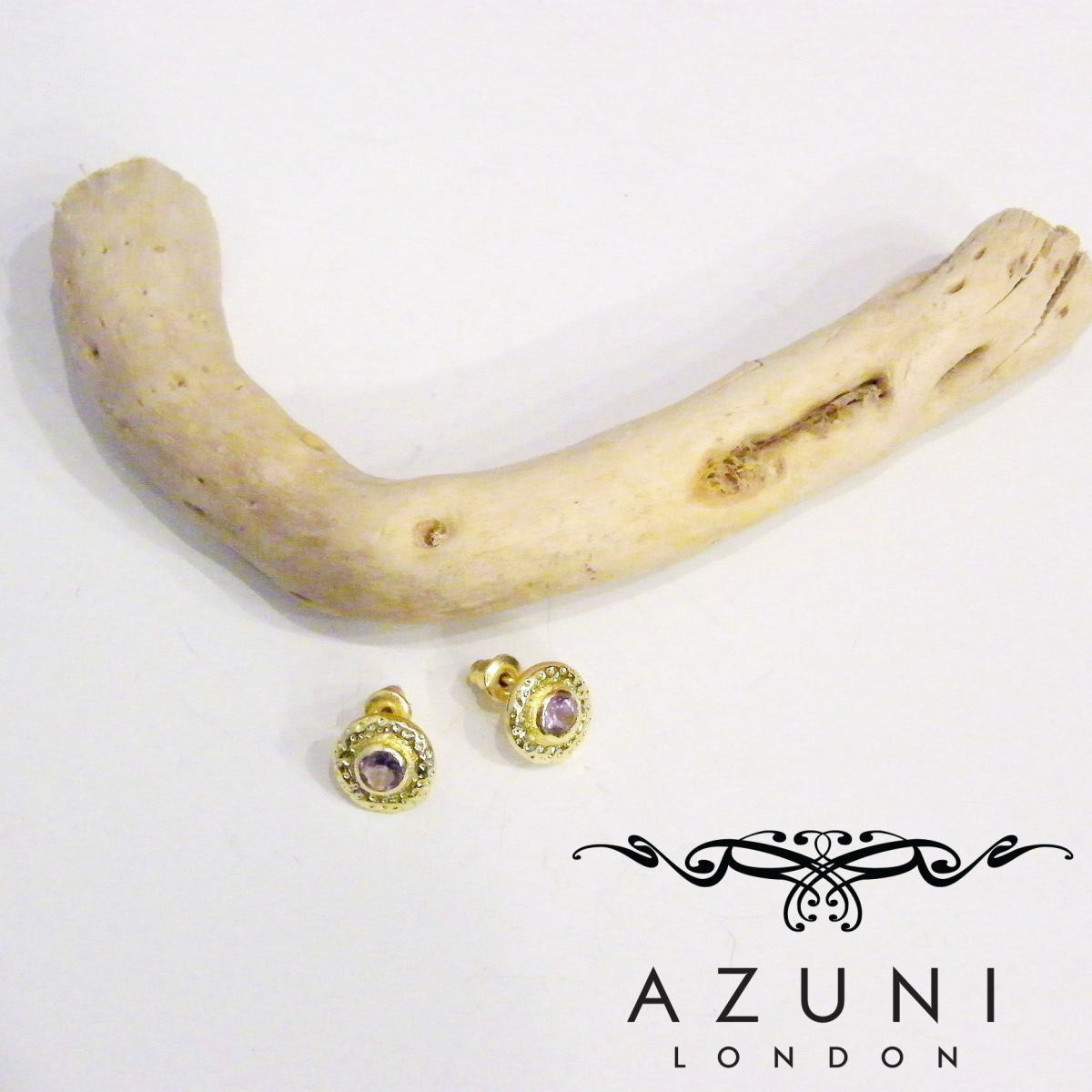 正式的 アズニ AZUNI アメジスト付きスタッドピアス 正規品 天然石 １