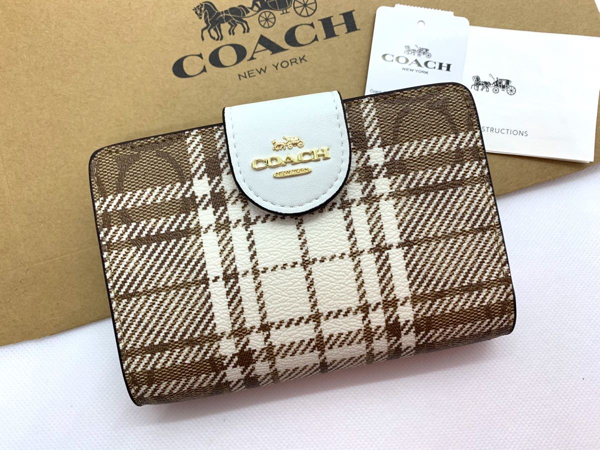 COACH 二つ折り財布 新作 C6011 シグネチャー カーキチョークマルチ