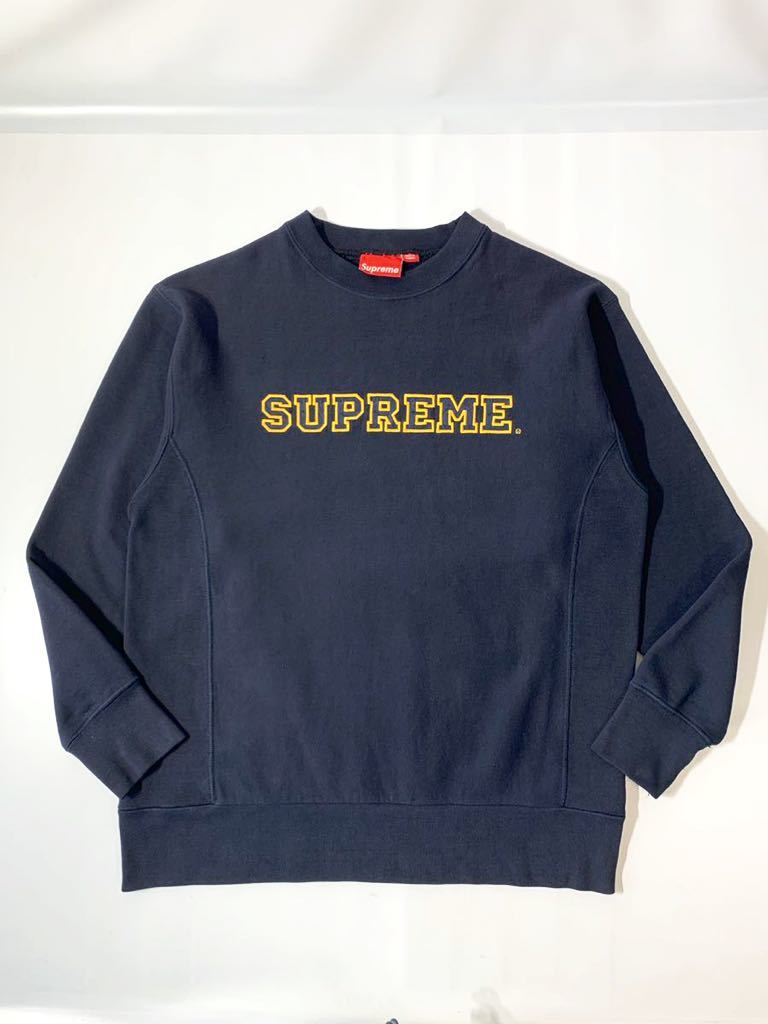 初期 SUPREME カレッジロゴ 刺繍 スエット カナダ製 ネイビー XL オールドシュプリーム MADE IN CANADA Supreme supreme リバースウィーブ_画像1