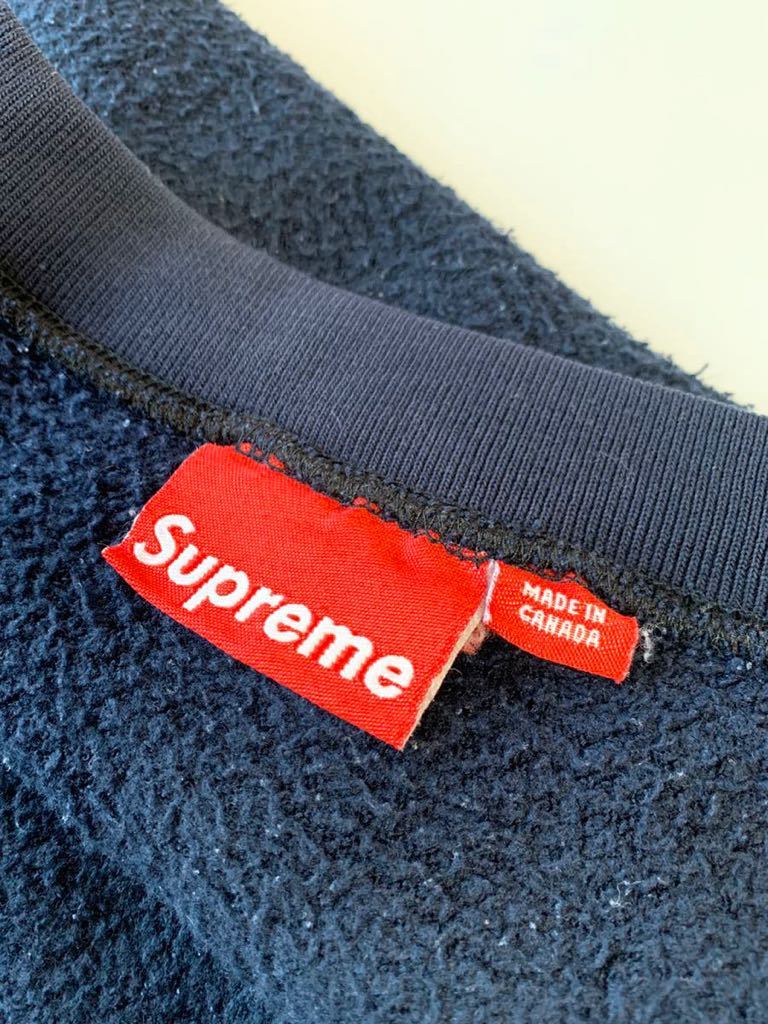 初期 SUPREME カレッジロゴ 刺繍 スエット カナダ製 ネイビー XL オールドシュプリーム MADE IN CANADA Supreme supreme リバースウィーブ_画像3