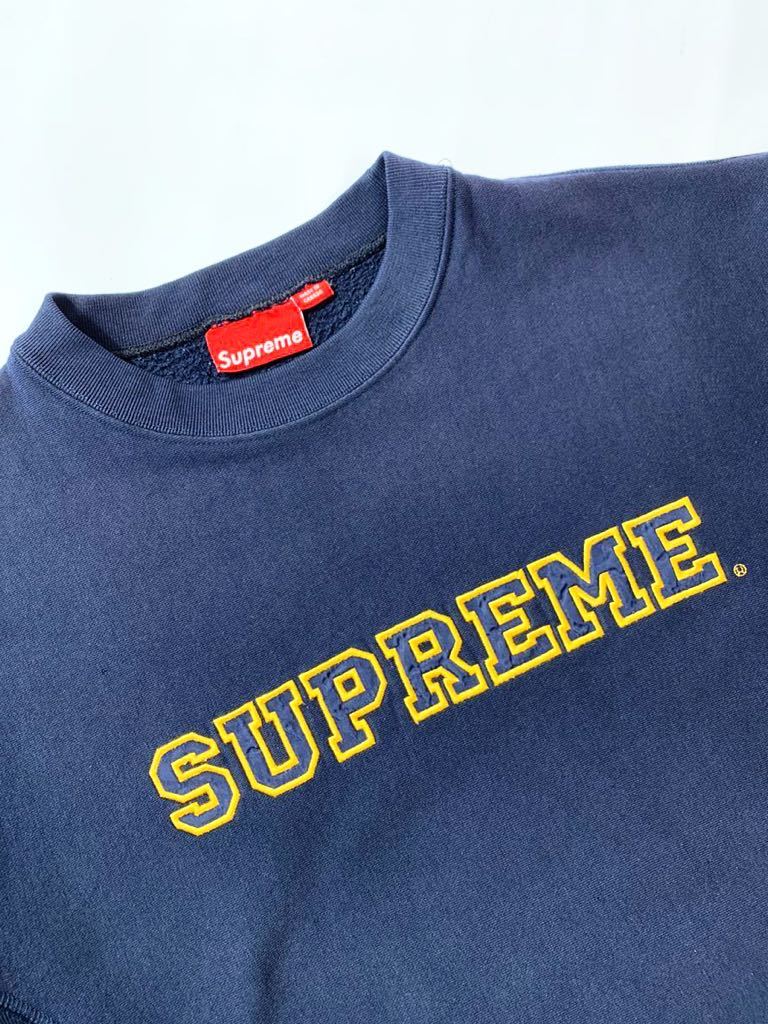 初期 SUPREME カレッジロゴ 刺繍 スエット カナダ製 ネイビー XL オールドシュプリーム MADE IN CANADA Supreme supreme リバースウィーブ_画像2