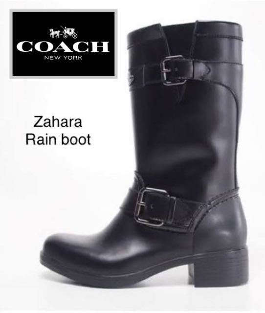 coach コーチ　ブーツ　boots ZAHARA ザハラ　レイン　エンジニアブーツ BLACK 長靴　レザー　leather シグネイチャー　ロゴ