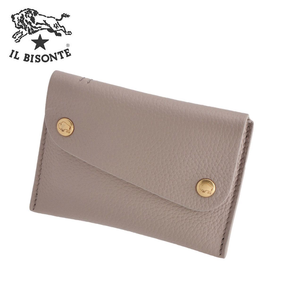 IL BISONTE Il Bisonte 50 anniversary card-case business card SCC063-194 pass case coin case light gray woman lady's wrinkle original leather 